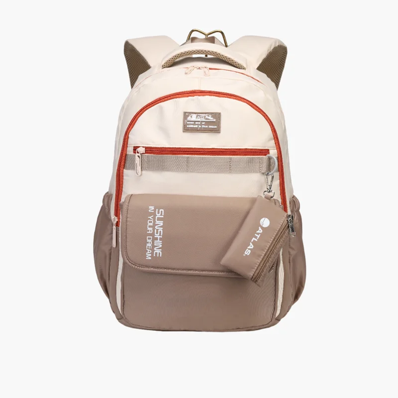 أطلس Logo Detail Backpack in Cream and Brown for Kids
